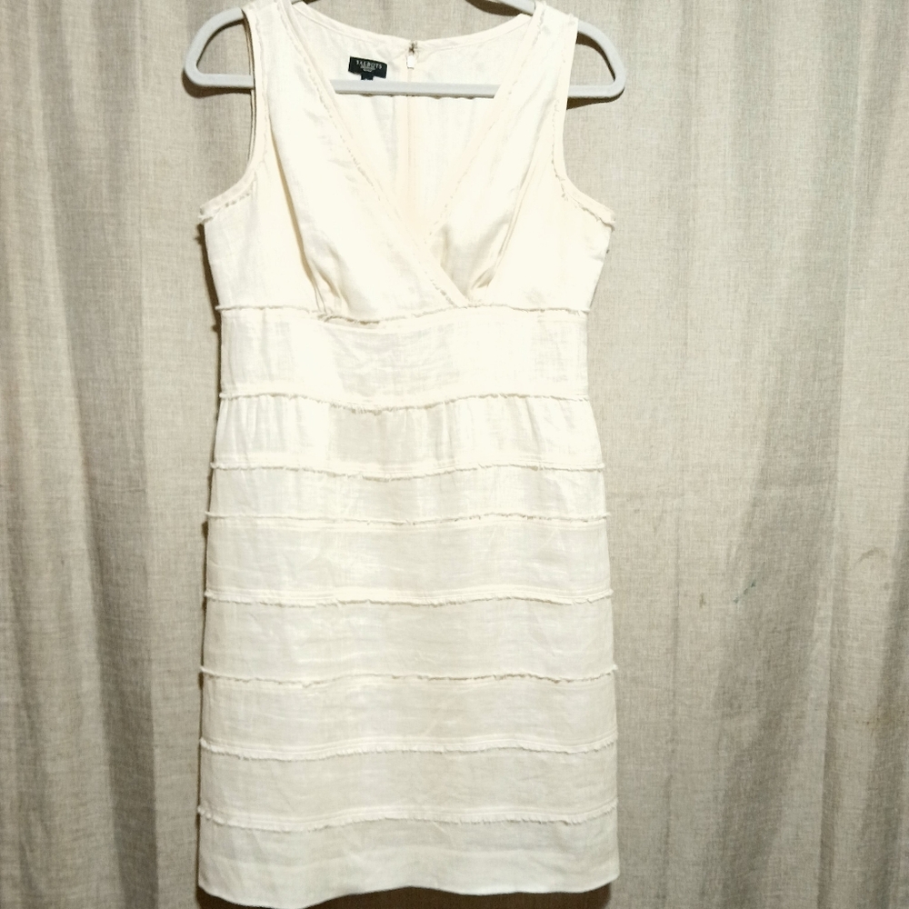 Talbots Cream Sleeveless Sheath Dress Scoop Neck Mini Size 8P